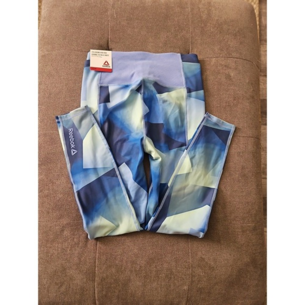 Reebok Leggings NWT Size S Small Blue Geometric High Rise Athletic Yoga Pants‎